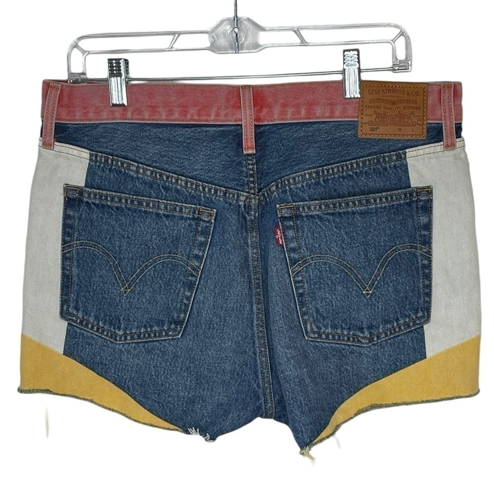 Levi's 501 Super Mario Denim Jean Shorts Women's color block fray hem Size 31 - Picture 3 of 16